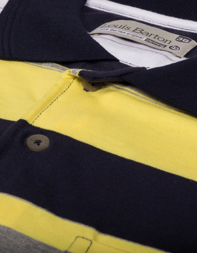 Camiseta Tipo Polo Rayas Azúl, Amarillo Y Grís