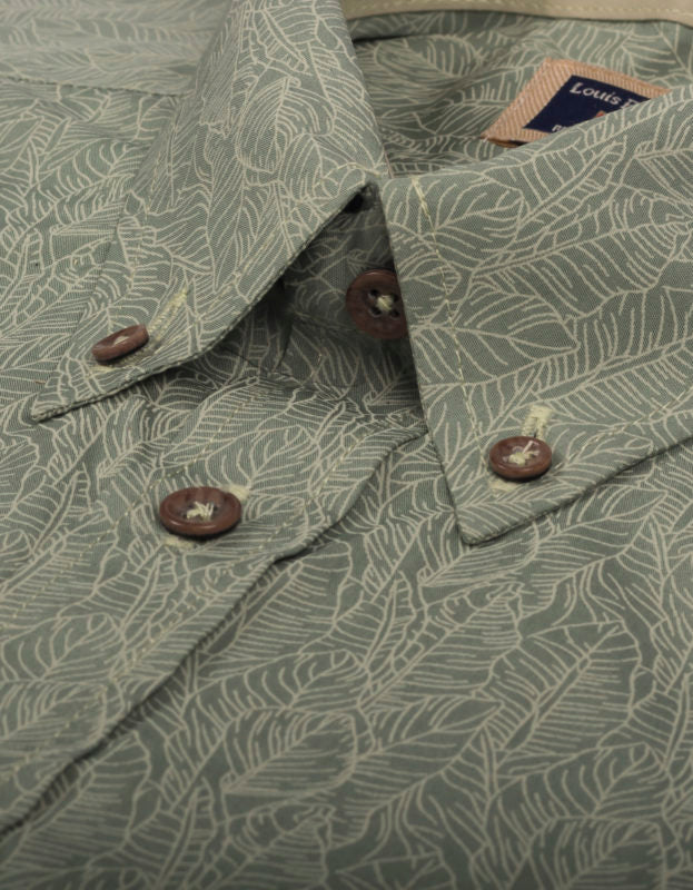 Camisa Manga Corta Color Verde Oscuro Estampado Hojas Medianas - Moldería informal
