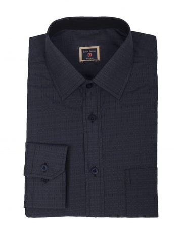 Camisa Manga Larga Color Azul Oscuro Con Textura - Moldería clásica