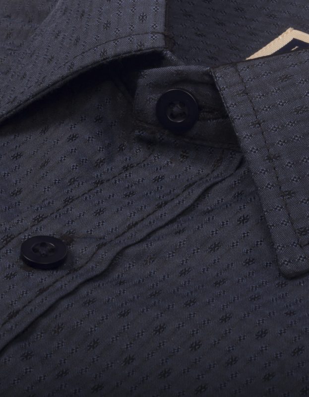 Camisa Manga Larga Color Azul Oscuro Con Textura - Moldería clásica