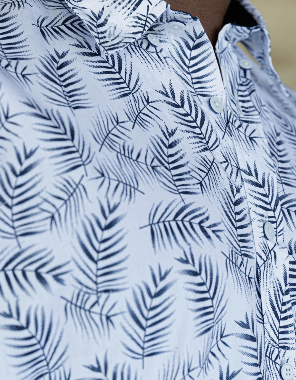 Camisa Manga Corta Blanca Estampado Palmeras - Moldería informal