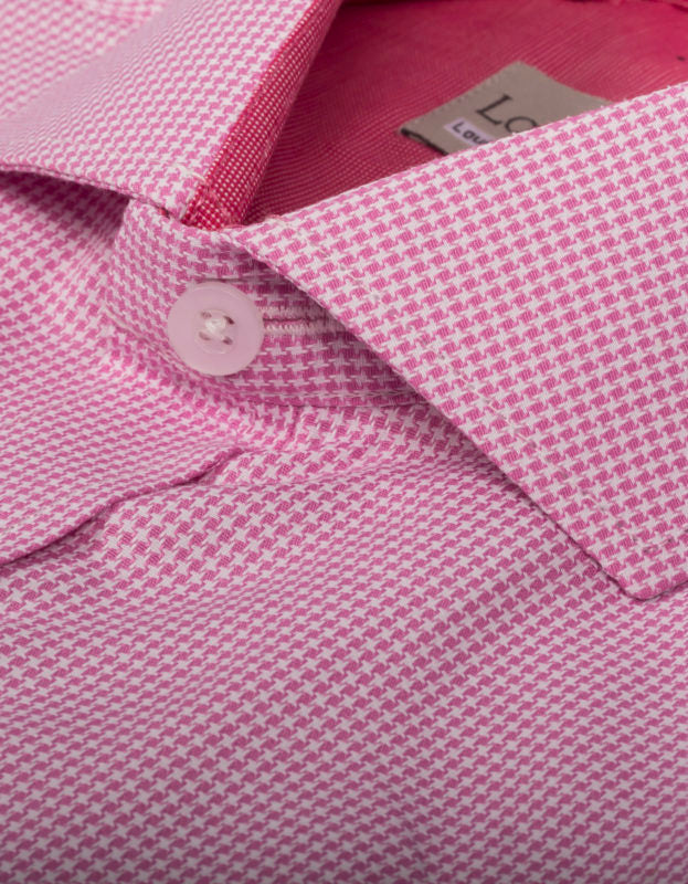 Camisa Manga Larga Estampado Geométrico Rosa Y Blanco - Moldería slim