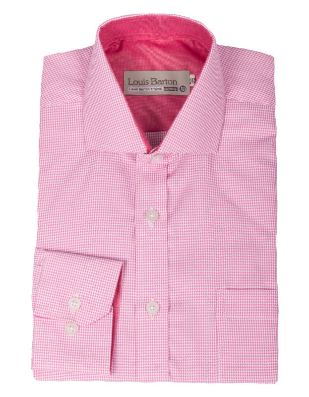 Camisa Manga Larga Estampado Geométrico Rosa Y Blanco - Moldería slim