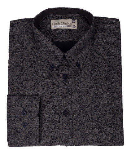 Camisa Manga Larga Color Azul Oscuro Print Flores en Puntos - Moldería informal