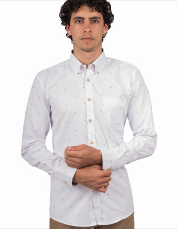 Camisa Manga Larga Color Blanco Print Hojas - Moldería informal