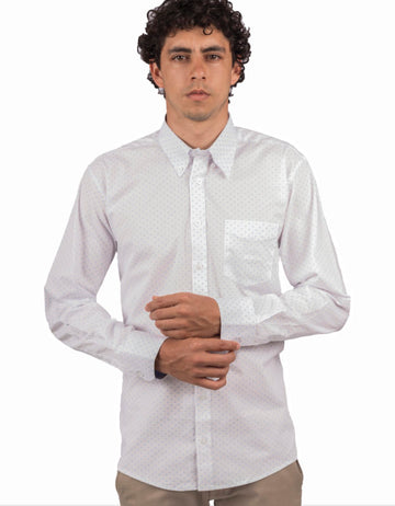 Camisa Manga Larga Color Blanco Miniprint Puntos Negros - Moldería informal