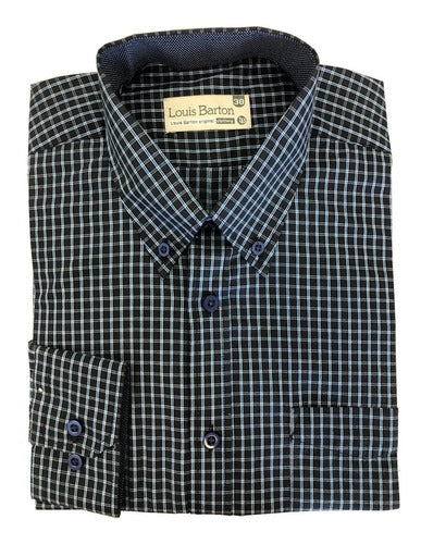 Camisa Manga Larga Cuadros Azul Oscuro Y Azúl Eléctrico - Moldería informal