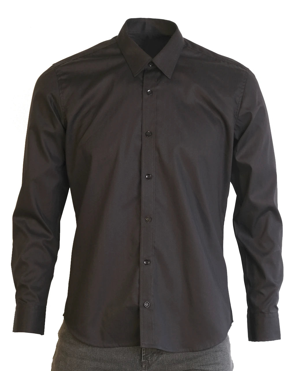 Camisa Manga Larga Negra Textura Espina De Pescado - Moldería slim