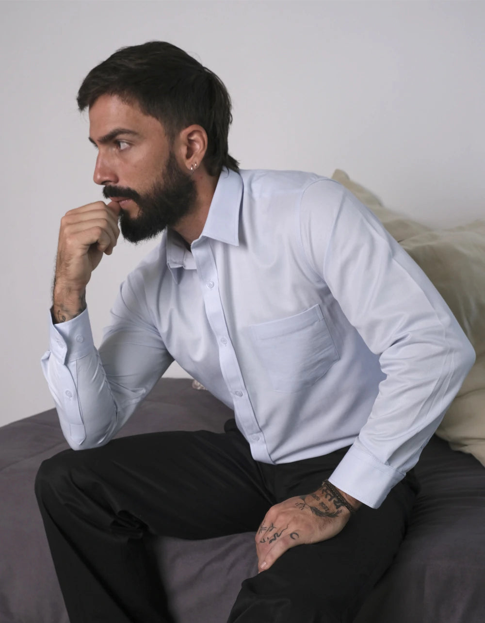 Camisa Manga Larga Azul Claro Textura Espina De Pescado - Moldería clásica