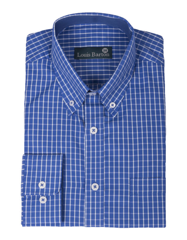 Camisa Manga Larga Cuadros Azules Rayas Blancas - Moldería clásica