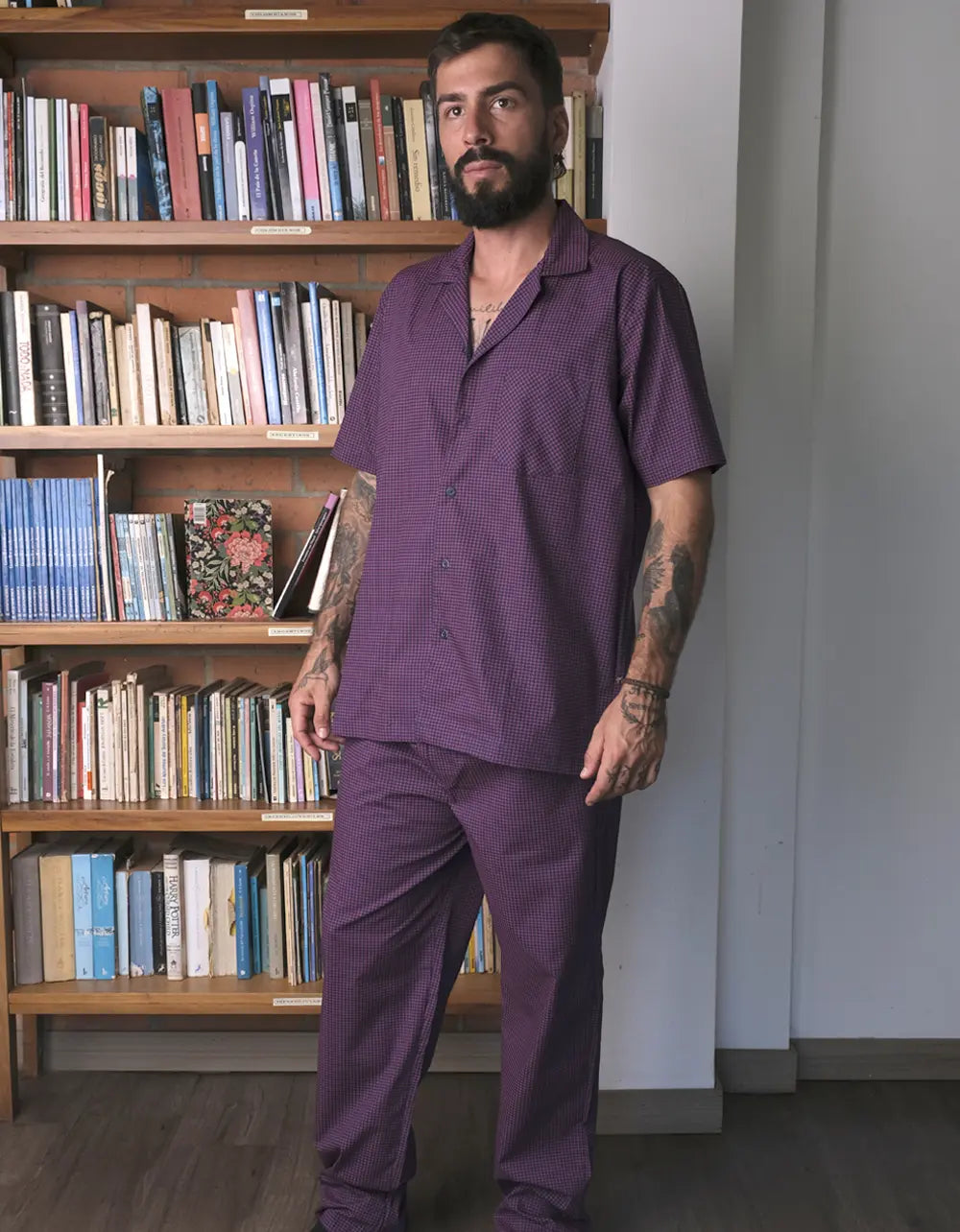 Pijama Manga Corta Azul Rombos Rojos