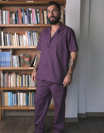 Pijama Manga Corta Azul Rombos Rojos