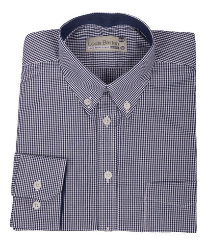 Camisa Manga Larga Cuadros Azules Pequeños - Moldería informal
