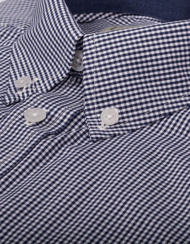 Camisa Manga Larga Cuadros Azules Pequeños - Moldería informal