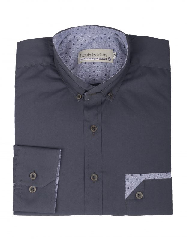Camisa Cuello Nerú Color Azul Grisáceo Detalle en Bolsillo - Moldería slim