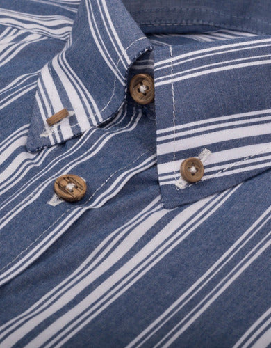 Camisa Manga Larga Azul Con Rayas Blancas - Moldería informal