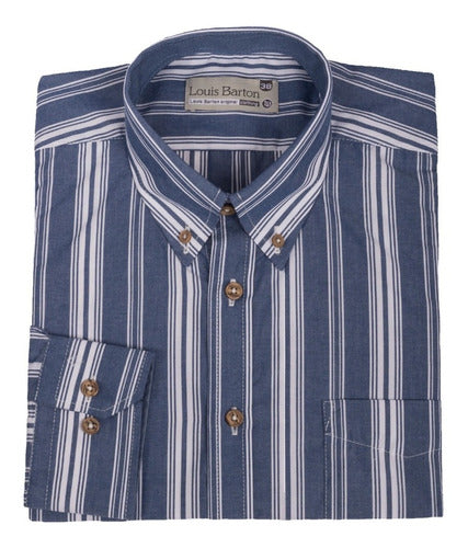Camisa Manga Larga Azul Con Rayas Blancas - Moldería informal