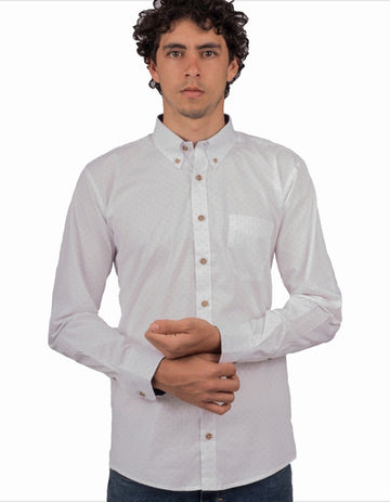 Camisa Manga Larga Miniprint Figura V Azúl Claro - Moldería informal