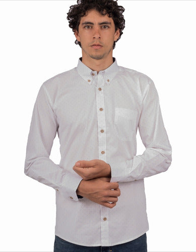 Camisa Manga Larga Miniprint Figura V Azúl Claro - Moldería informal