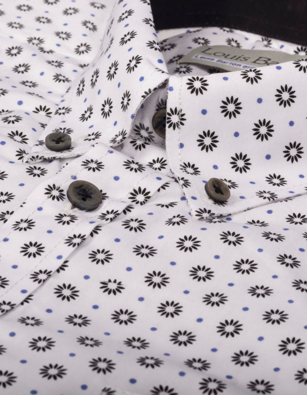 Camisa Manga Larga Estampado Flores Negras Circulares - Moldería informal