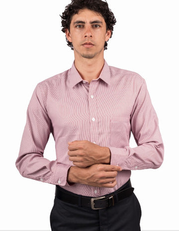 Camisa Manga Larga Formal Vinotinto Rayas Blancas Verticales - Moldería slim