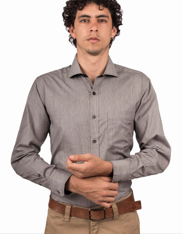 Camisa Manga Larga Cuadros Negros Pequeños - Moldería clásica