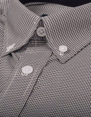 Camisa Manga Larga Cuadros Negros Pequeños - Moldería clásica
