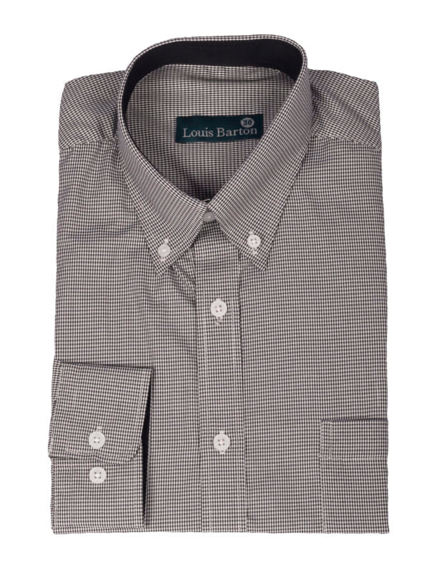 Camisa Manga Larga Cuadros Negros Pequeños - Moldería clásica