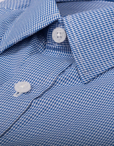 Camisa Manga Larga Cuadros Celeste Pequeños - Moldería clásica