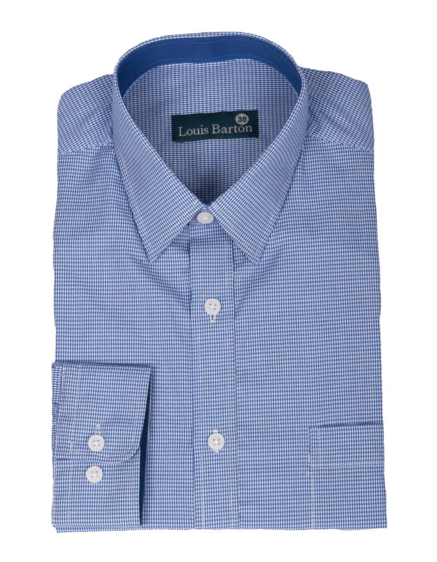 Camisa Manga Larga Cuadros Celeste Pequeños - Moldería clásica