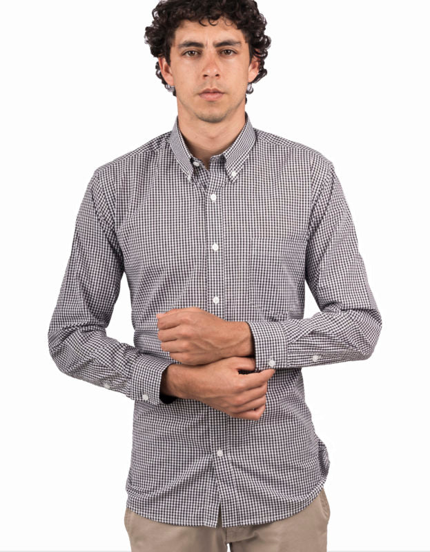 Camisa a Cuadros Negros Manga Larga - Moldería clásica