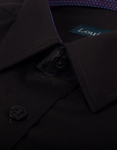 Camisa Manga Larga Color Negro Textura Rayas - Moldería clásica
