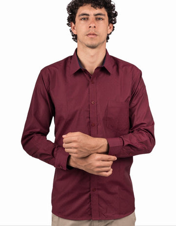 Camisa Manga Larga Vinotinto Con Textura Puntos - Moldería clásica