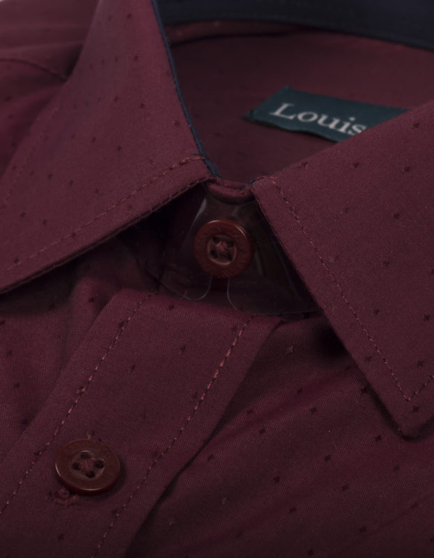 Camisa Manga Larga Vinotinto Con Textura Puntos - Moldería clásica