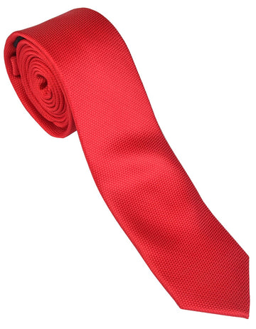 Corbata Pitillo En Poliester Color Rojo Textura Cuadros