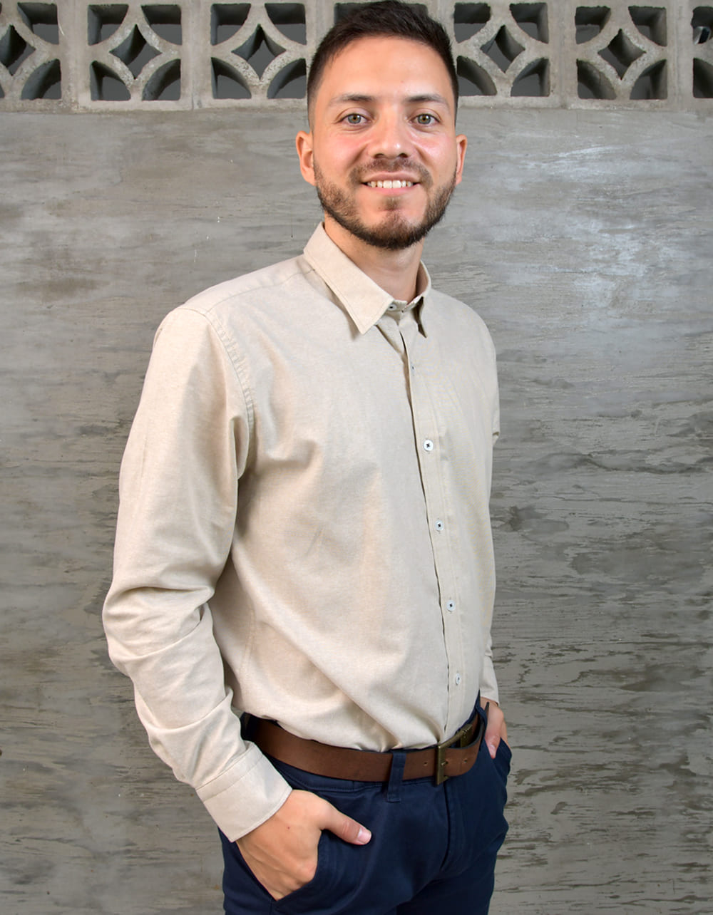 Camisa Oxford Manga Larga Beige Moldería Clásica