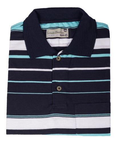 Camiseta Polo de Rayas Color Azul Claro, Azul Oscuro Y Blanco
