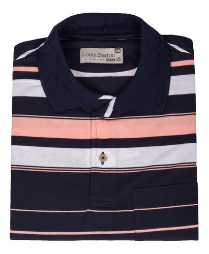 Camiseta Polo Louis Barton Estampado Rayas Azúl Oscuro, Blanco Y Rosa