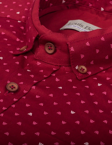 Camisa Manga Larga Cuello Nerú Color Rojo Miniprint Blanco Y Rosa - Moldería slim