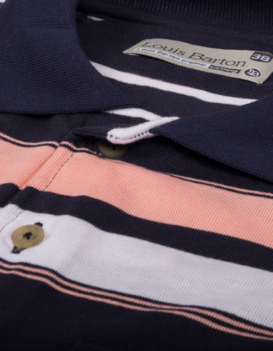 Camiseta Polo Louis Barton Estampado Rayas Azúl Oscuro, Blanco Y Rosa