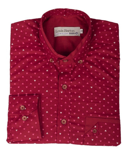 Camisa Manga Larga Cuello Nerú Color Rojo Miniprint Blanco Y Rosa - Moldería slim