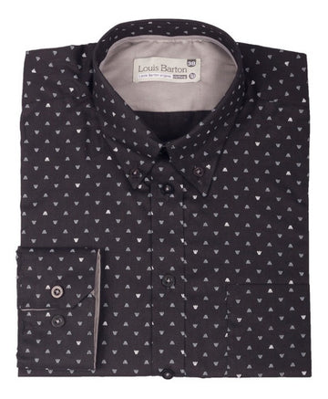 Camisa Manga Larga Negra Print Triángulos Blancos Y Grís - Moldería informal