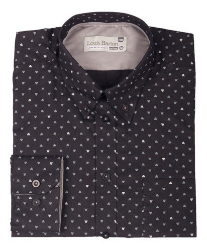 Camisa Manga Larga Negra Print Triángulos Blancos Y Grís - Moldería informal