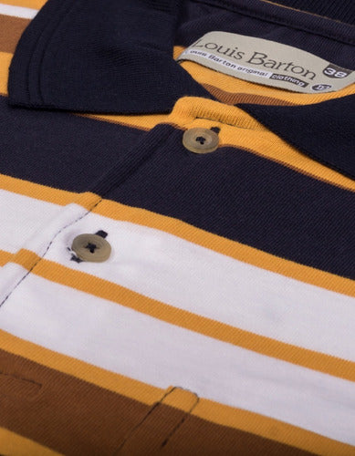 Camiseta Tipo Polo Rayas Mostaza, Café, Azul Oscuro Y Blanco