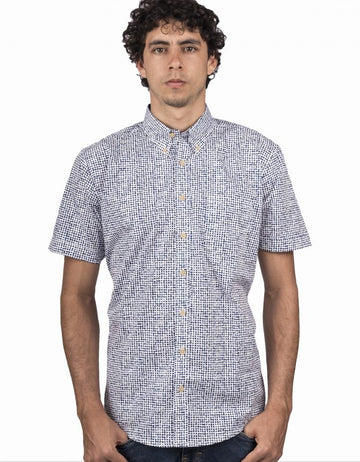 Camisa Manga Corta Miniprint Abstracto Puntos Azules Oscuros - Moldería informal