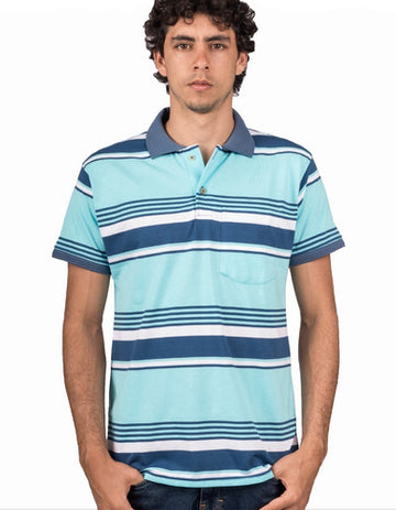 Camiseta Tipo Polo Rayas Tonos Azules