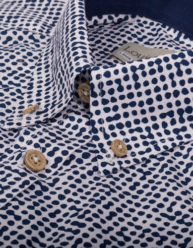 Camisa Manga Corta Miniprint Abstracto Puntos Azules Oscuros - Moldería informal