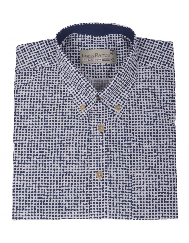 Camisa Manga Corta Miniprint Abstracto Puntos Azules Oscuros - Moldería informal