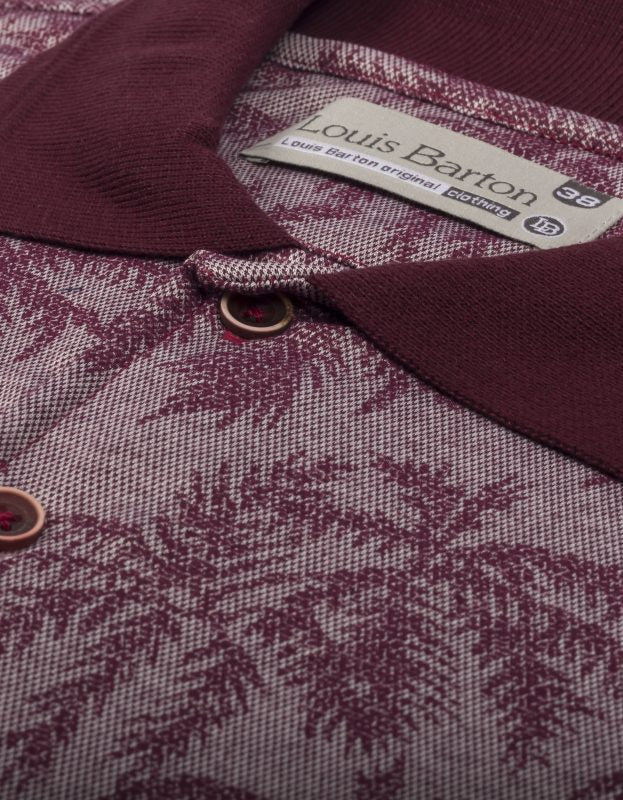 Camiseta Tipo Polo Vinotinto Estampado Palmeras