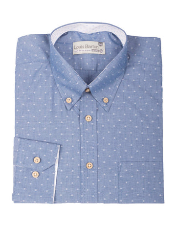 Camisa Manga Larga Moldería Informal en Chambray Puntos Blancos - Moldería informal